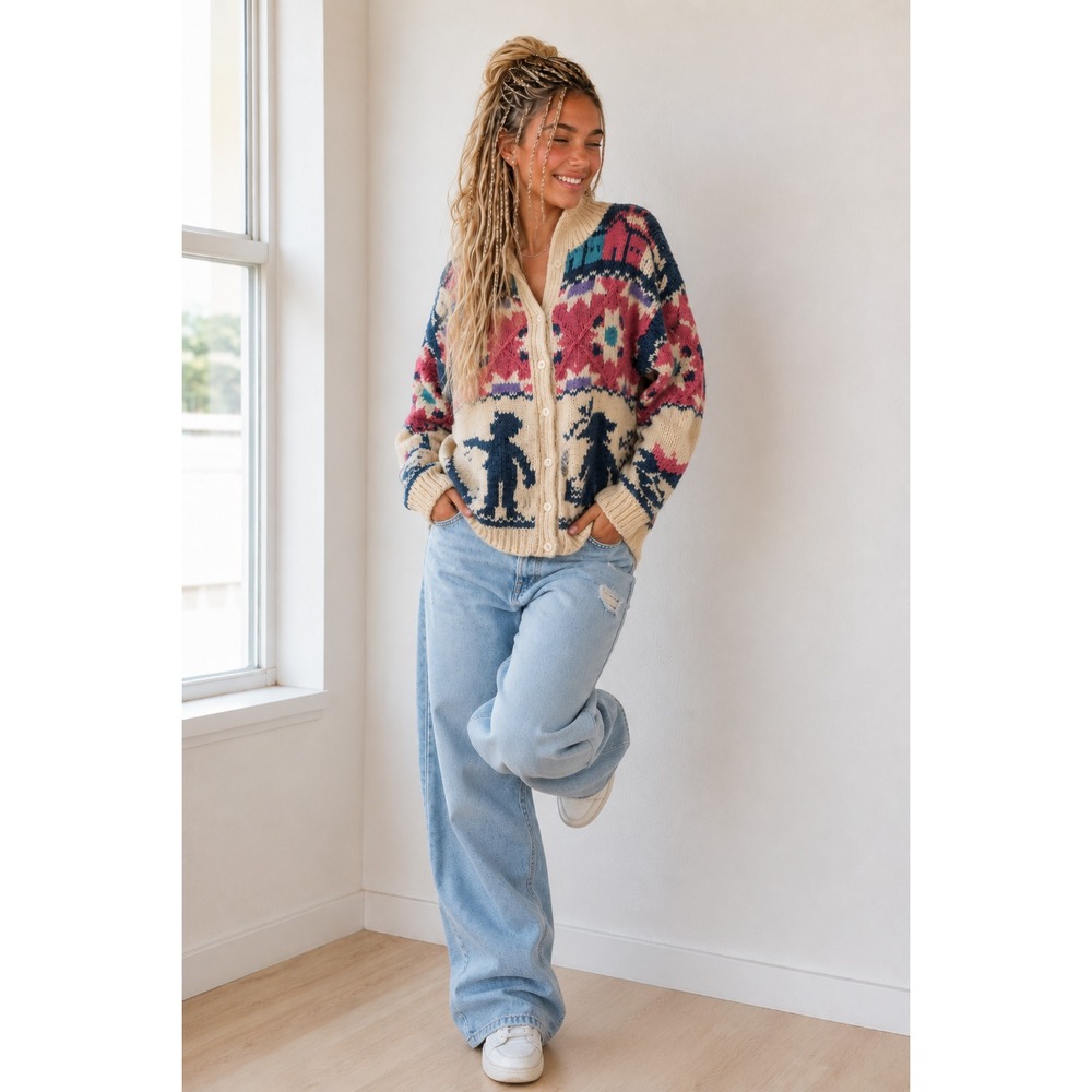 Vintage Woolrich Sweater  Small Wool Boho Cottagecore Folklore Chunky Cardigan